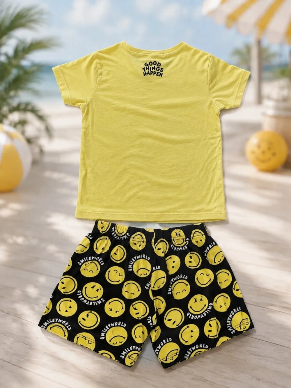 H&M SmileyWorld Kids Pajama Set Yellow Black 3-4T